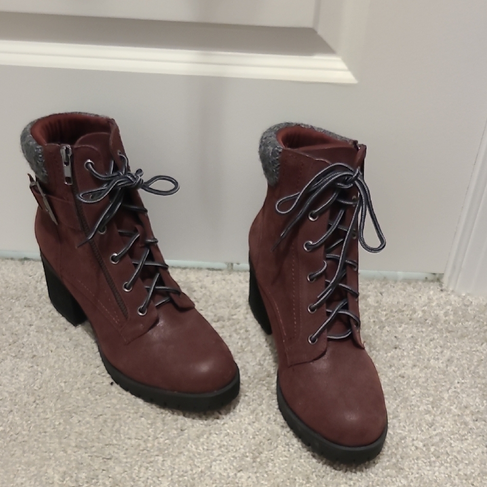 MIA Burgundy Lace-Up Heeled Boots